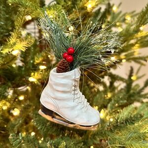 White Ice Skate Ornament Pinecone Berries Christmas Tree Decor Realistic Holiday